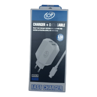 TOP GP-45 fast charger + data cable 3.1A output 2 USB port ቶፕ ፈጣን ቻርጀር