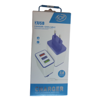 TOP fast charger + data cable 5A 3 USB port ቶፕ ፈጣን ቻርጀር