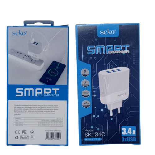 SK-34C Seko smart Fast charger 3.4A Output 3USB Port